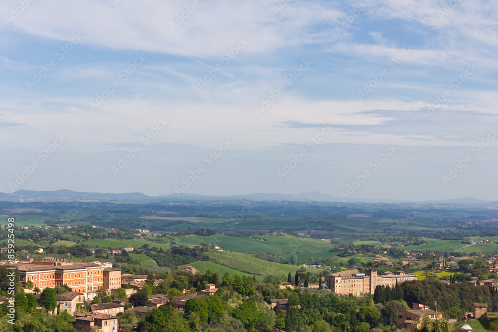 Panoramic view of Tuscany from Siena in Italy