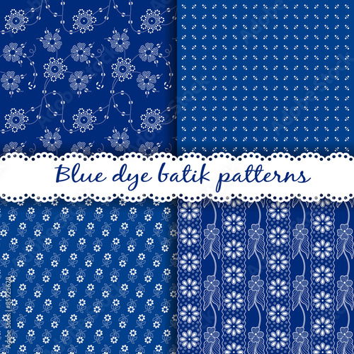 Set of traditional Hungarian blue dye batik patterns