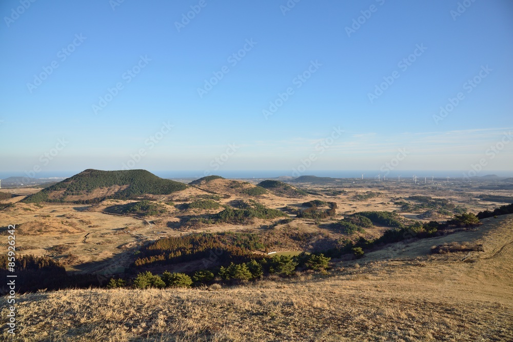 Fototapeta premium View from Baekyaki Volcanic cone in Jeju Island