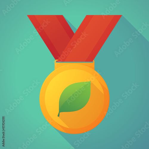 Long shadow gold medal with a leaf