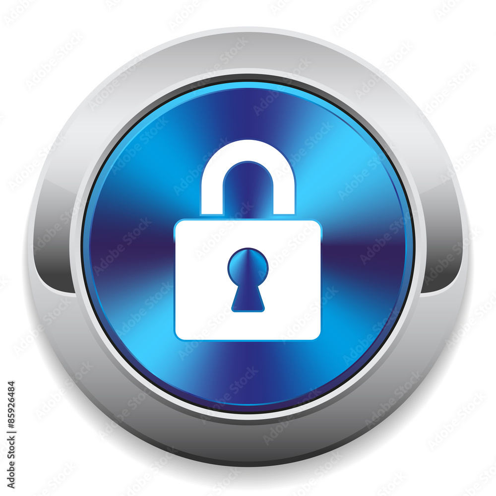 Blue login button with metal border on white background Blue login button with metal border on white background