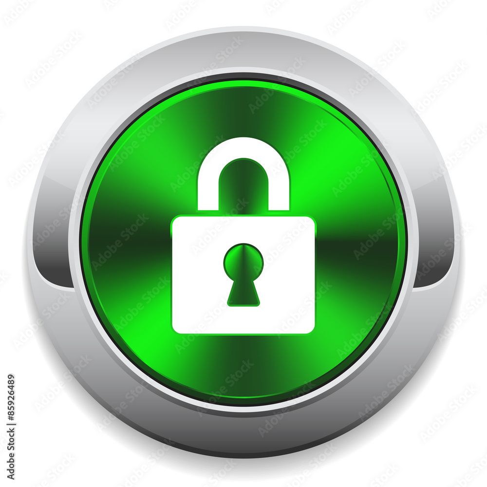 Green login button with metal border on white background Green login button with metal border on white background