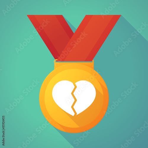 Long shadow gold medal with a broken heart