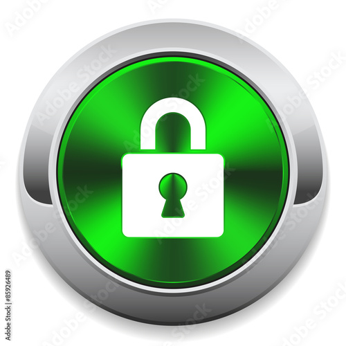 Green login button with metal border on white background