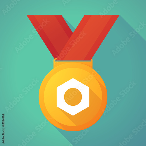 Long shadow gold medal with a nut