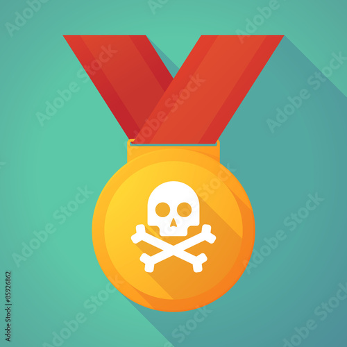 Long shadow gold medal with a skull