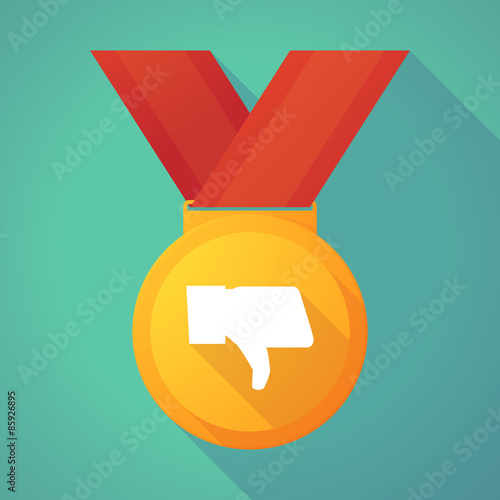 Long shadow gold medal with a thumb down hand