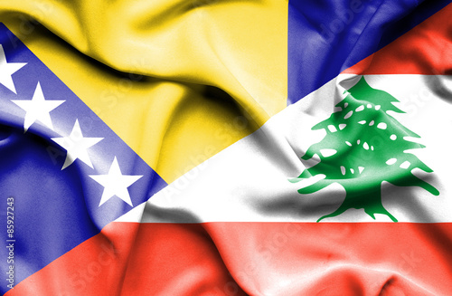 Waving flag of Lebanon and Bosnia and Herzegovina photo