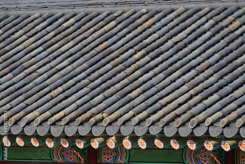 detail of tiled roof in Gyeongbokgung in Seoul, Korea