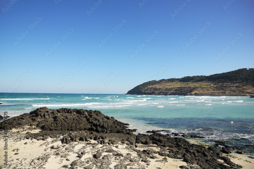View of HamDeok Seoubong beach in Jeju Island View of HamDeok Seoubong beach in Jeju Island