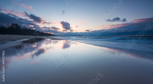 Beautiful seascape with Baltic sea shore after sunset