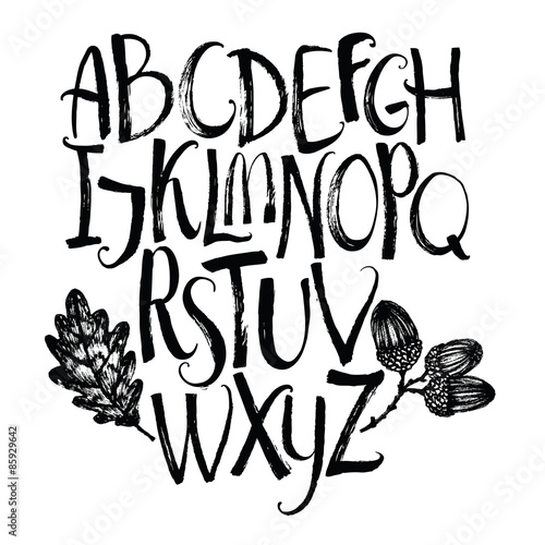 Vector alphabet with oak leaf and acorns