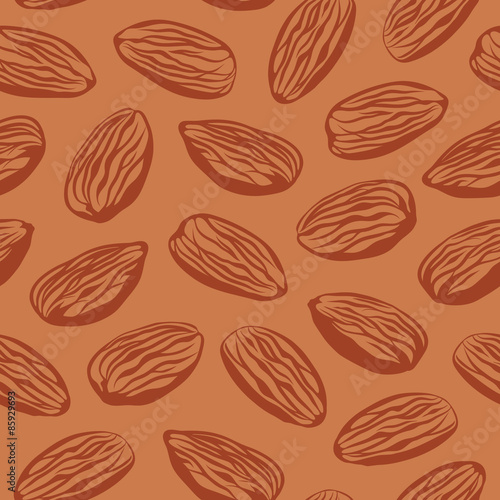 Vector seamless brown background pattern with almonds