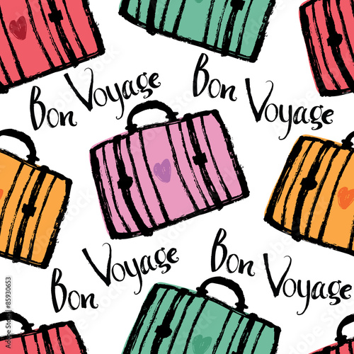 Bon Voyage Background with colorful suitcases