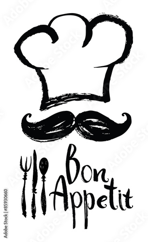 Bon Appetit design card with chef hat and moustache