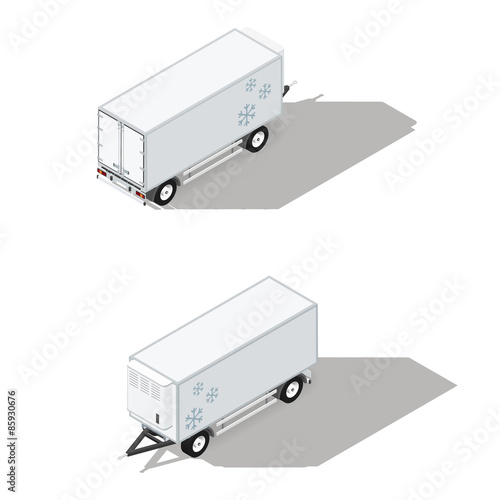 Trailer with a refrigeration chamber detailed isometric icons set