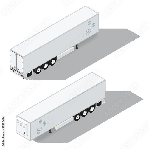 Semi-trailer with a refrigeration chamber detailed isometric icons set