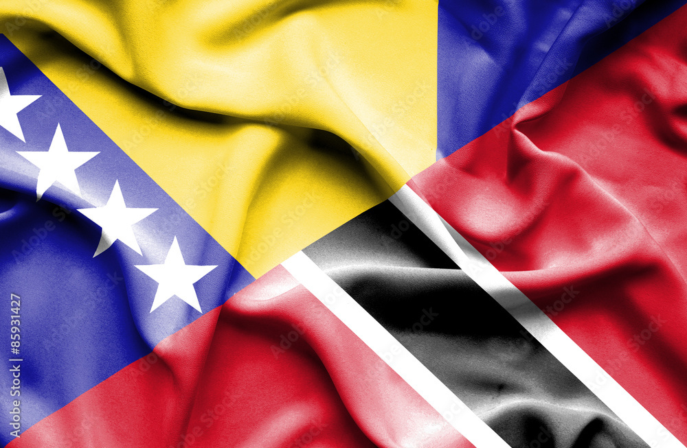 Waving flag of Trinidad and Tobago and Bosnia and Herzegovina Waving flag of Trinidad and Tobago and Bosnia and Herzegovina