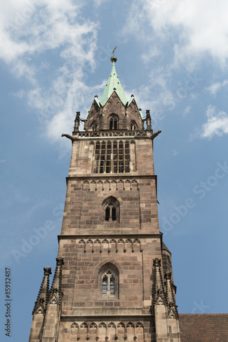 tower of the medieval St. Lorenz church in Nuremberg, Germany