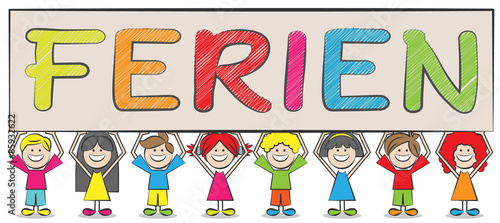 Strichmännchen Kinder schöne Ferien Ferienzeit Schild Vektor isoliert