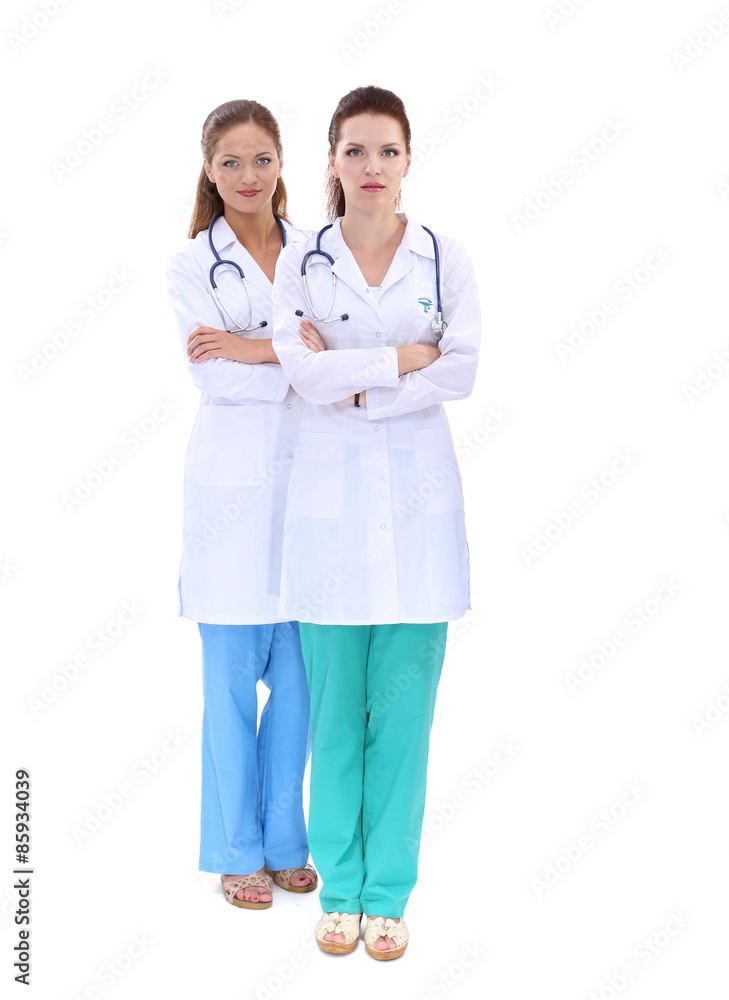 Two woman nurse watching X Ray image, standing in hospital Two woman nurse watching X Ray image, standing in hospital