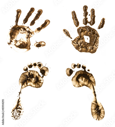 hand and foot print on  white background