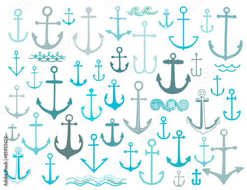 Nautical anchor print collection in vector illustration