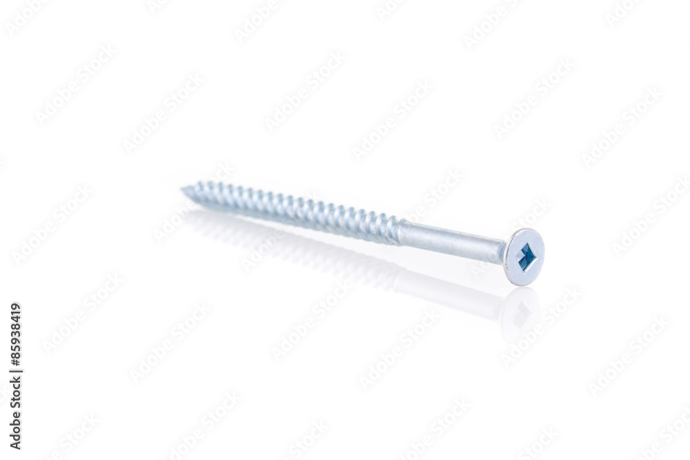 Single aluminium counter-sink screw isolated on white background Single aluminium counter-sink screw isolated on white background