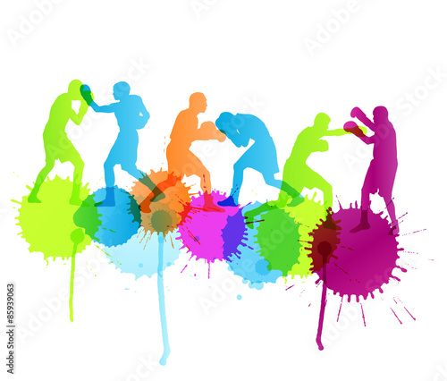 Boxing active young men box sport silhouettes abstract backgroun