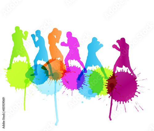 Boxing active young men box sport silhouettes abstract backgroun