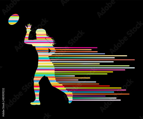 Rugby player woman silhouette vector background concept