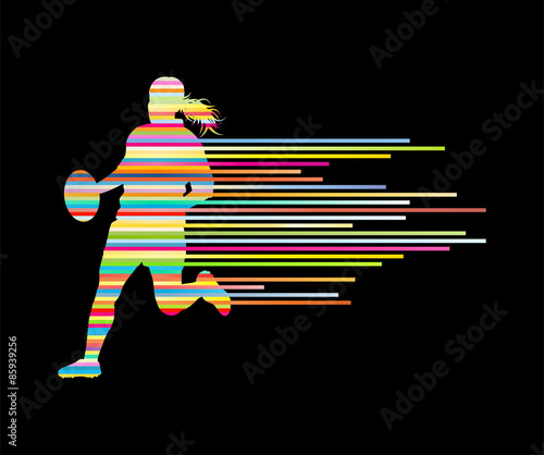 Rugby player woman silhouette vector background concept