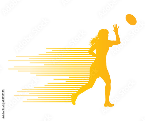 Rugby player woman silhouette vector background concept