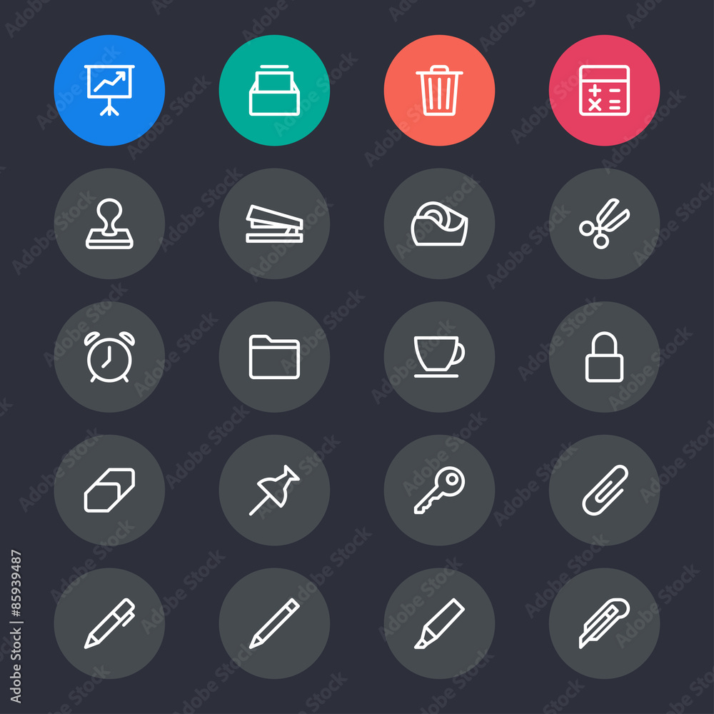Office supplies line icons Office supplies line icons