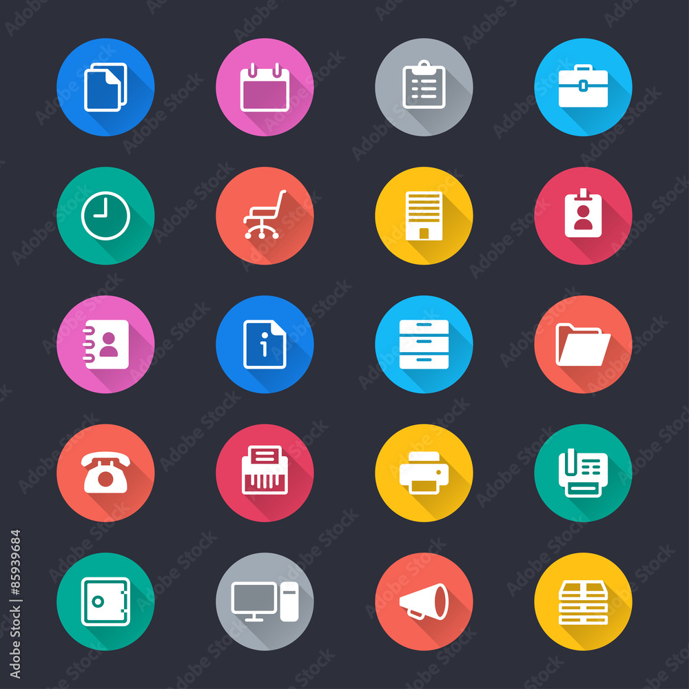 Office supplies simple color icons Office supplies simple color icons