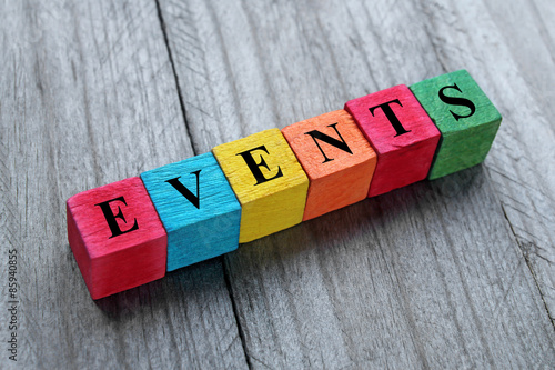 Foto word events on colorful wooden cubes