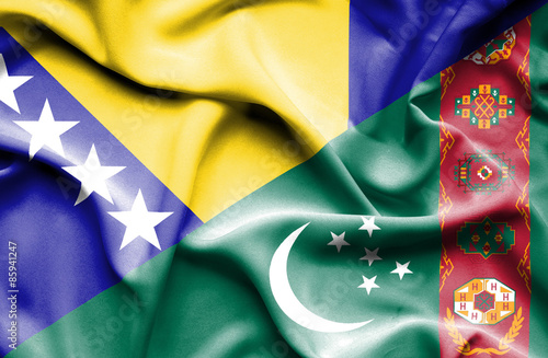 Waving flag of Turkmenistan and Bosnia and Herzegovina