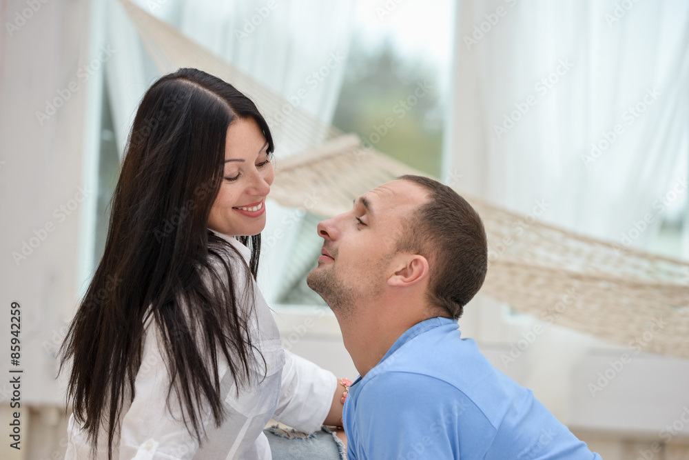 Young couple on in love at home, standing Young couple on in love at home, standing