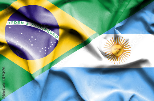 Waving flag of Argentina and Brazil