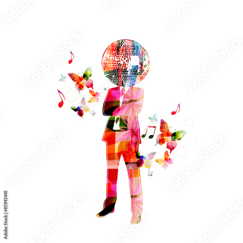 Man with disco ball head. Music inspires concept