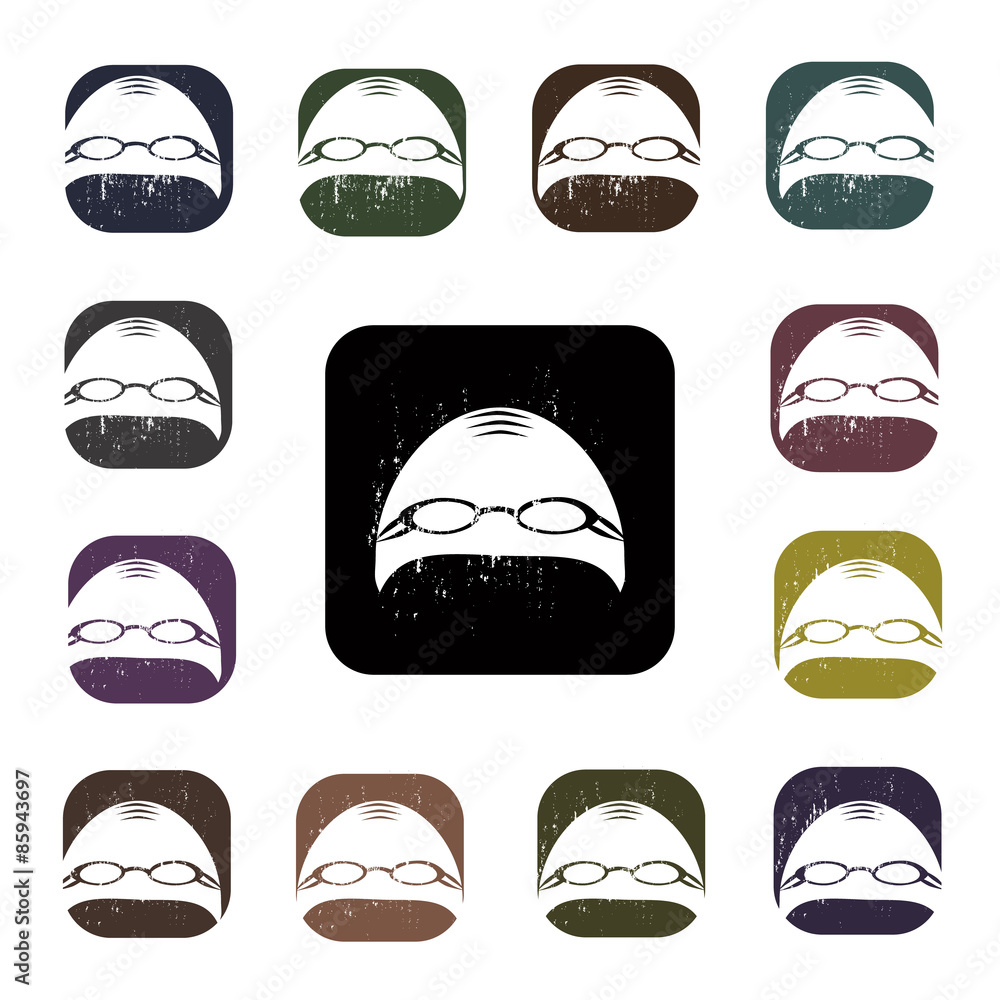 Swimming cap with glasses icon Swimming cap with glasses icon