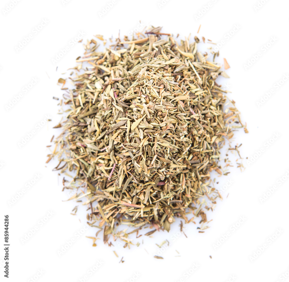 Dried thyme herbs over white background Dried thyme herbs over white background