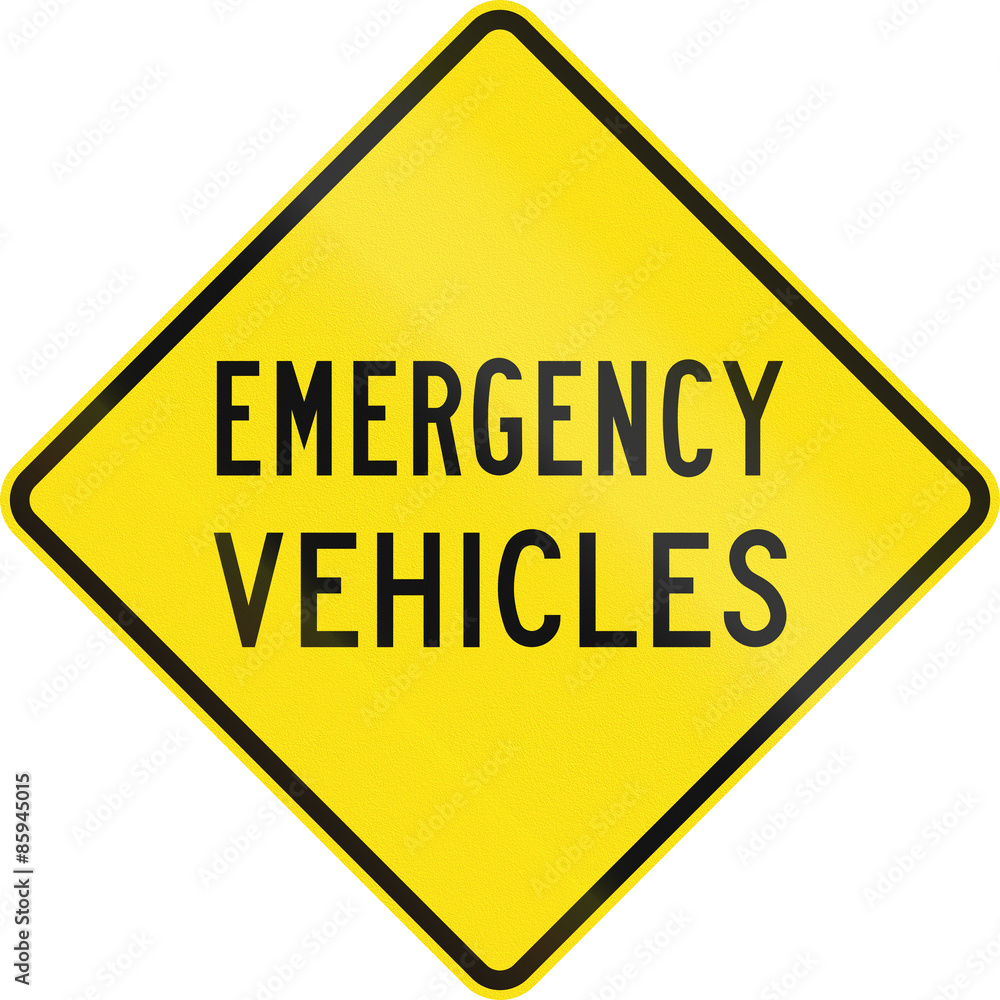 Australian warning traffic sign - Emergency vehicles Australian warning traffic sign - Emergency vehicles