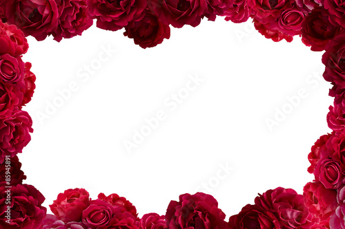 Fototapeta Naklejka Na Ścianę i Meble -  Frame with bush of red rose flowers background isolated on white