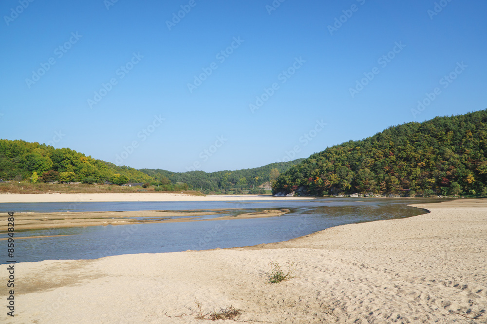 landscape of river and mountain