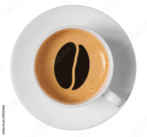 coffee bean drawing art on coffee foam in cup