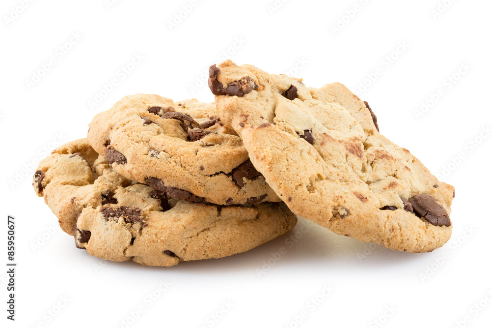 Chocolate chip cookies isolated on white background. Chocolate chip cookies isolated on white background.