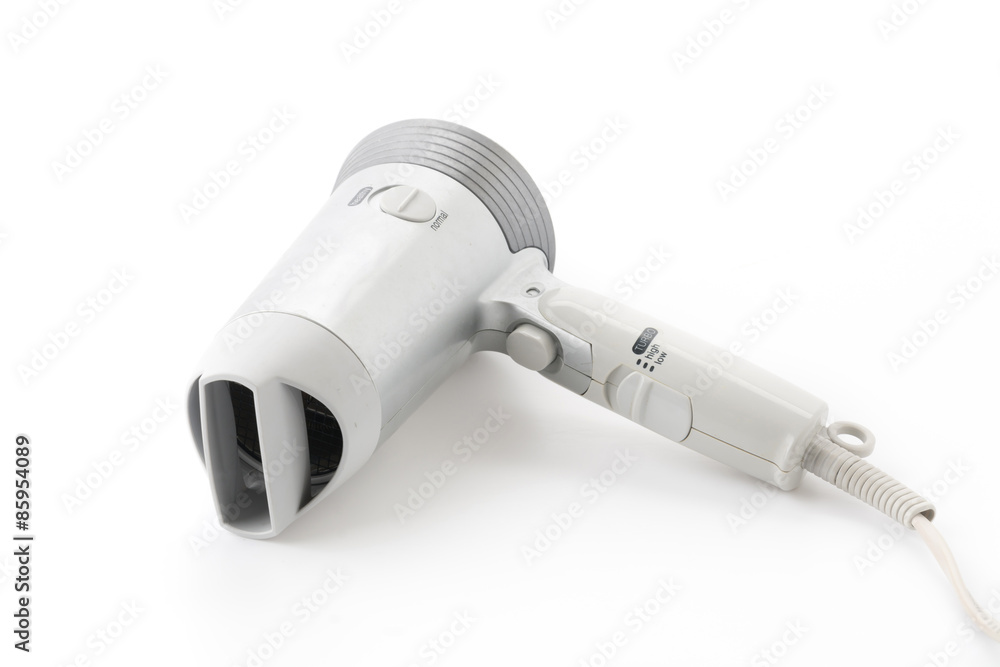 electric hair dryer on white background electric hair dryer on white background