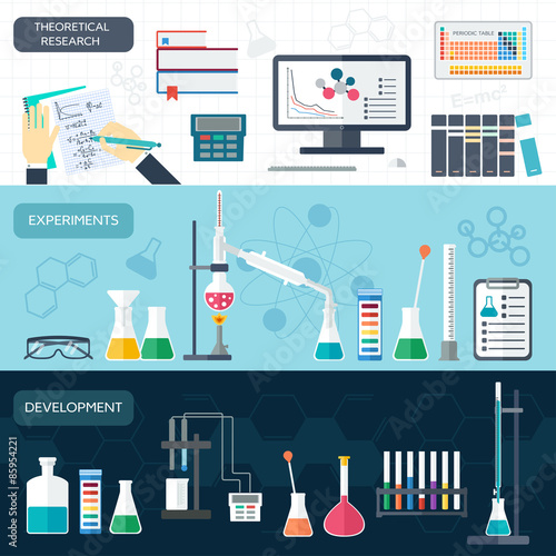 Chemical set of horizontal banners. Scientific research. Flat design. vector