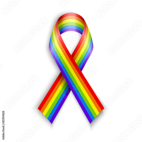 Rainbow Ribbons. Isolated on white with transparent shadow. 